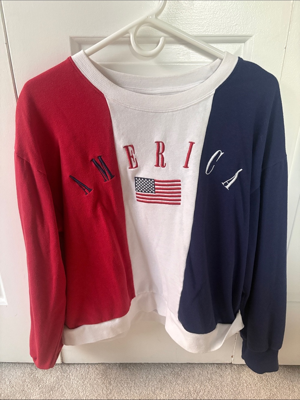 Americana Colorblock Crewneck Sweater - Red, White & Blue